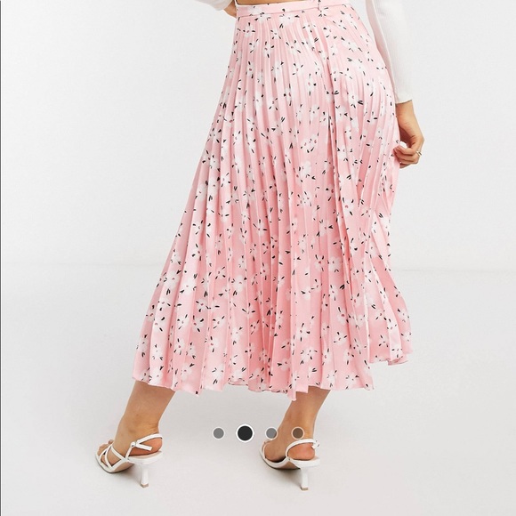 ASOS DESIGN CHERRY BLOSSOM FLORAL PRINT PINK MIDI TEA LEGNTH SKIRT - Picture 3 of 3